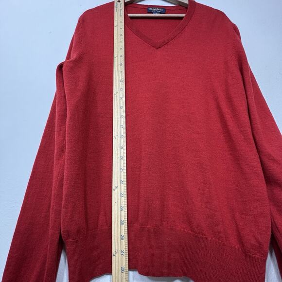 Brooks Brothers Men's Sweater Red Large V Neck Long Sleeve Saxxon Wool Pullover - Picture 7 of 7